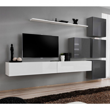 Meuble TV Mural Design "Switch IX" 310cm Blanc & Gris|Meuble TV|Paris Prix