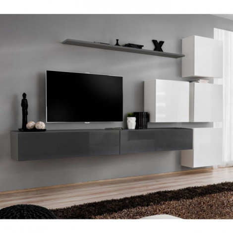 Meuble TV Mural Design "Switch IX" 310cm Gris & Blanc|Meuble TV|Paris Prix