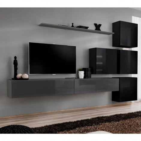 Meuble TV Mural Design "Switch IX" 310cm Gris & Noir|Meuble TV|Paris Prix