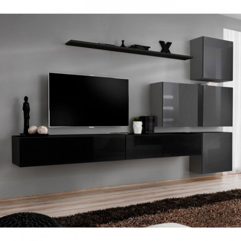 Meuble TV Mural Design "Switch IX" 310cm Noir & Gris|Meuble TV|Paris Prix