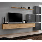 Meuble TV Mural Design "Switch IX" 310cm Naturel & Gris|Meuble TV|Paris Prix