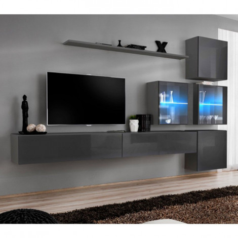 Meuble TV Mural Design "Switch XIX" 310cm Gris|Meuble TV|Paris Prix