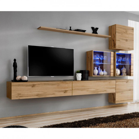Meuble TV Mural Design "Switch XIX" 310cm Naturel|Meuble TV|Paris Prix