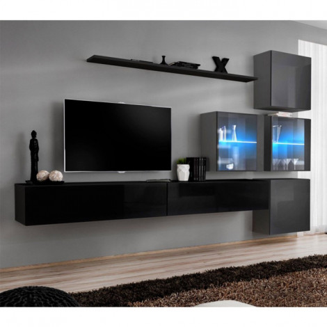 Meuble TV Mural Design "Switch XIX" 310cm Noir & Gris|Meuble TV|Paris Prix