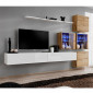 Meuble TV Mural Design "Switch XIX" 310cm Blanc & Naturel|Meuble TV|Paris Prix