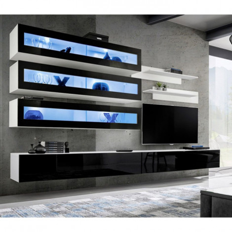 Meuble TV Mural Design "Fly X" 320cm Noir & Blanc|Meuble TV|Paris Prix