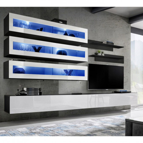 Meuble TV Mural Design "Fly X" 320cm Blanc & Noir|Meuble TV|Paris Prix