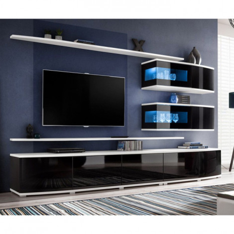 Meuble TV Design "Sonic" 284cm Noir & Blanc|Meuble TV|Paris Prix