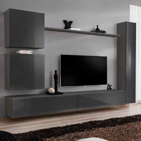 Meuble TV Mural Design "Switch VIII" 280cm Gris|Meuble TV|Paris Prix