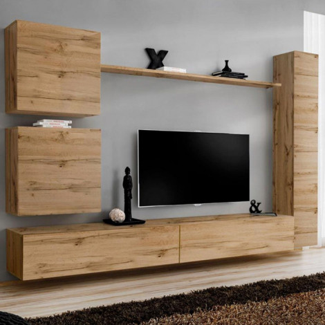 Meuble TV Mural Design "Switch VIII" 280cm Naturel|Meuble TV|Paris Prix