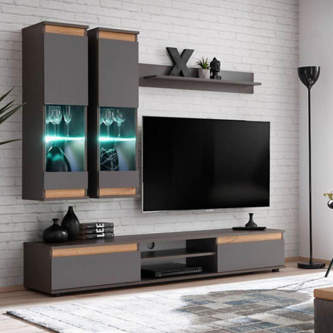 Ensemble Meuble TV "Modo" 175cm Anthracite & Naturel|Meuble TV|Paris Prix