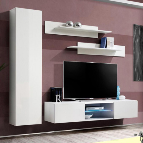 Meuble TV Mural Design "Fly XVIII" 210cm Blanc|Meuble TV|Paris Prix