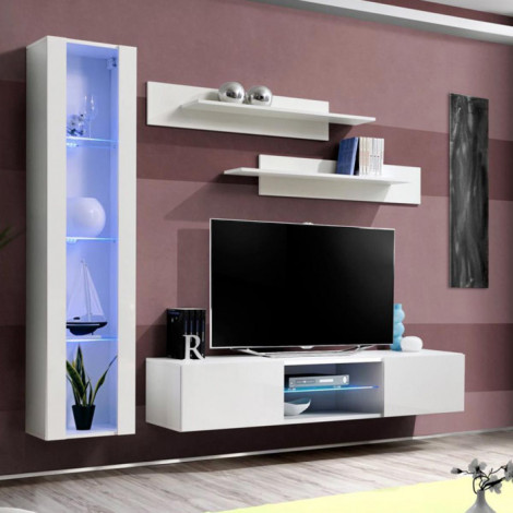 Meuble TV Mural Design "Fly XIX" 210cm Blanc|Meuble TV|Paris Prix