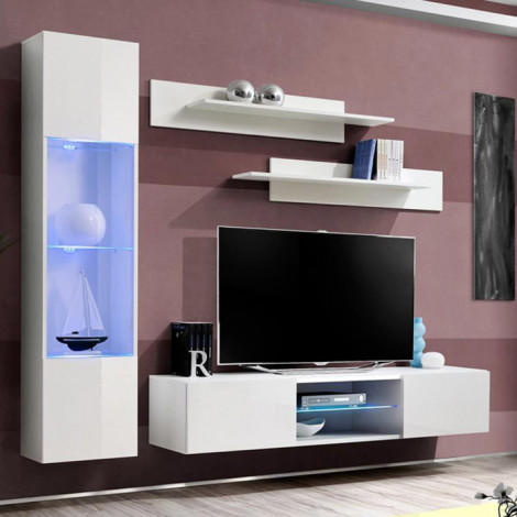 Meuble TV Mural Design "Fly XXII" 210cm Blanc|Meuble TV|Paris Prix