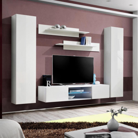 Meuble TV Mural Design "Fly XXVIII" 260cm Blanc|Meuble TV|Paris Prix