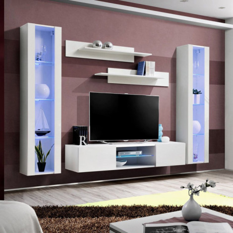 Meuble TV Mural Design "Fly XIX" 260cm Blanc|Meuble TV|Paris Prix