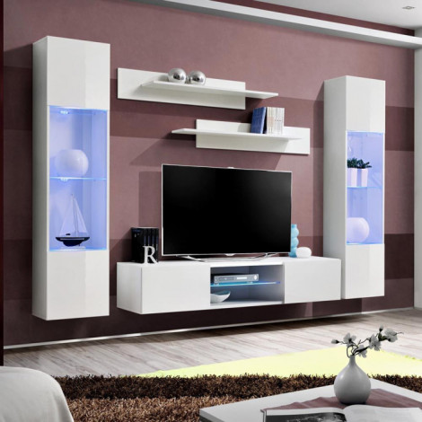 Meuble TV Mural Design "Fly XXX" 260cm Blanc|Meuble TV|Paris Prix