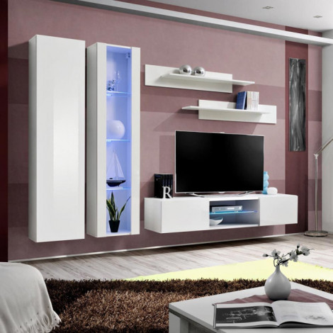 Meuble TV Mural Design "Fly LXXXVIII" 260cm Blanc|Meuble TV|Paris Prix