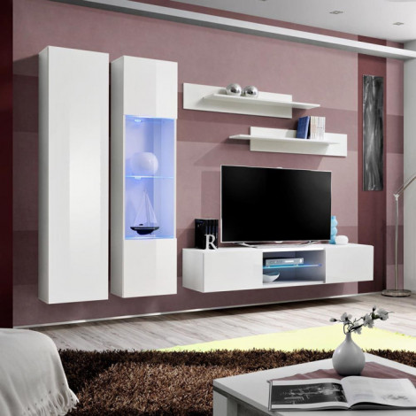 Meuble TV Mural Design "Fly XXII" 260cm Blanc|Meuble TV|Paris Prix