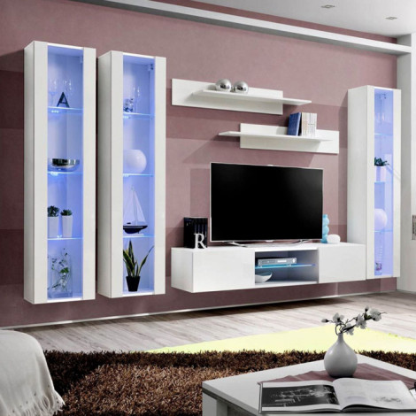 Meuble TV Mural Design "Fly XLIII" 310cm Blanc|Meuble TV|Paris Prix