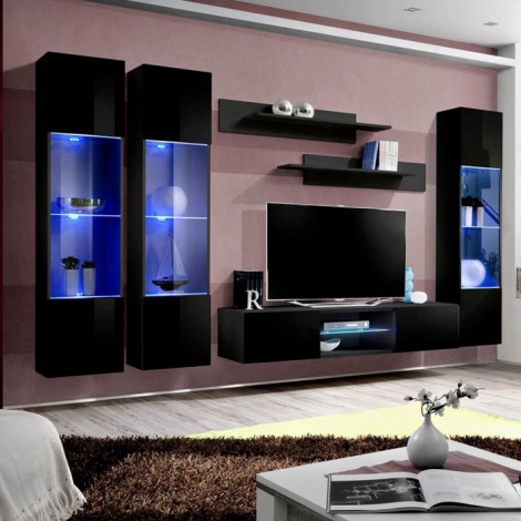 Meuble TV Mural Design "Fly XLIV" 310cm Noir|Meuble TV|Paris Prix