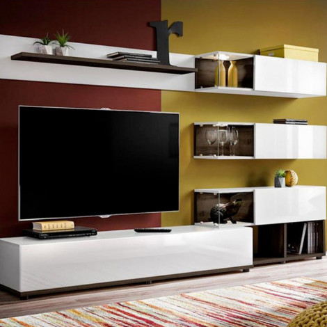 Meuble TV Design "Silk" 240cm Blanc & Naturel|Meuble TV|Paris Prix