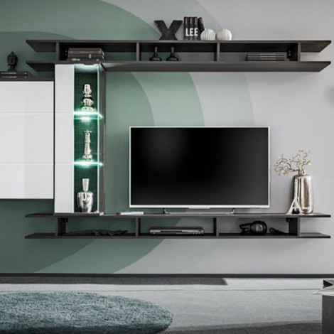Ensemble Meuble TV "Game" 250cm Noyer & Blanc|Meuble TV|Paris Prix