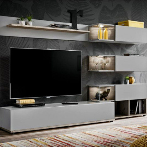Ensemble Meuble TV Design "Silk" 240cm Gris & Naturel|Meuble TV|Paris Prix