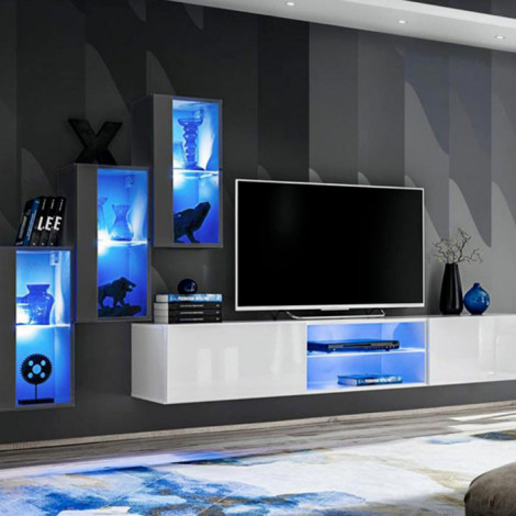 Ensemble Meuble TV "Switch XXII" 210cm Gris & Blanc|Meuble TV|Paris Prix