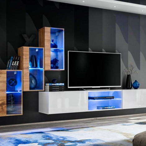 Ensemble Meuble TV "Switch XXII" 210cm Naturel & Blanc|Meuble TV|Paris Prix