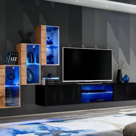Ensemble Meuble TV "Switch XXII" 210cm Naturel & Noir|Meuble TV|Paris Prix
