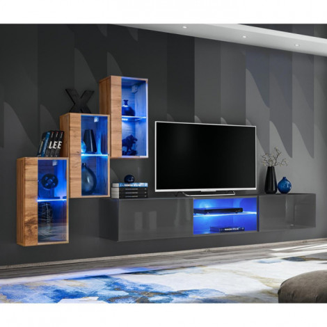 Ensemble Meuble TV "Switch XXII" 210cm Naturel & Gris|Meuble TV|Paris Prix