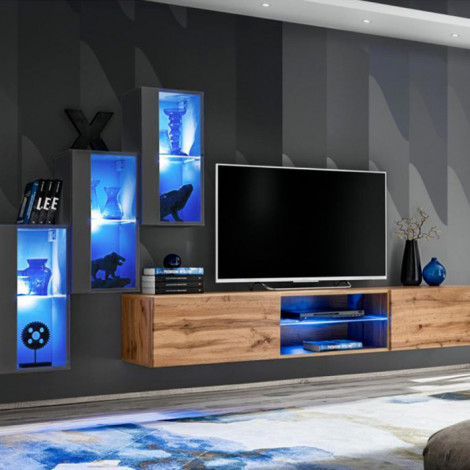 Ensemble Meuble TV "Switch XXII" 210cm Gris & Naturel|Meuble TV|Paris Prix