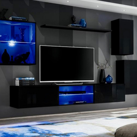 Ensemble Meuble TV Design "Switch XXIII" 250cm Noir|Meuble TV|Paris Prix