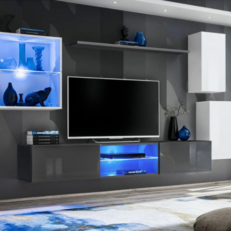 Ensemble Meuble TV "Switch XXIII" 250cm Blanc & Gris|Meuble TV|Paris Prix
