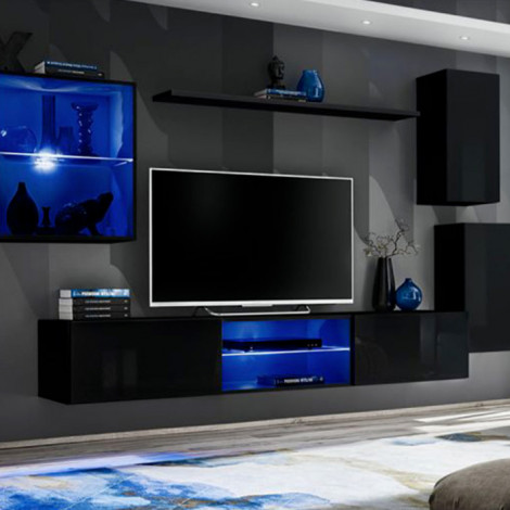 Ensemble Meuble TV "Switch XXIII" 250cm Noir & Gris|Meuble TV|Paris Prix