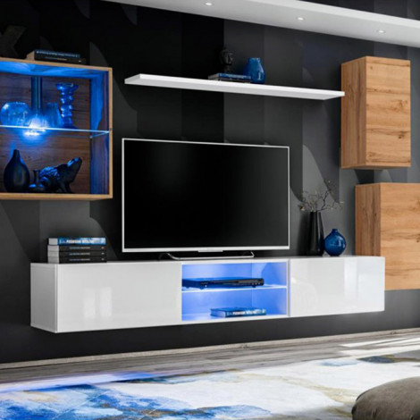 Ensemble Meuble TV "Switch XXIII" 250cm Naturel & Blanc|Meuble TV|Paris Prix