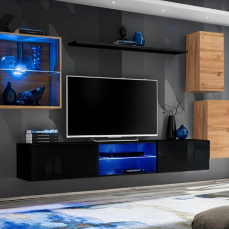 Ensemble Meuble TV "Switch XXIII" 250cm Naturel & Noir|Meuble TV|Paris Prix