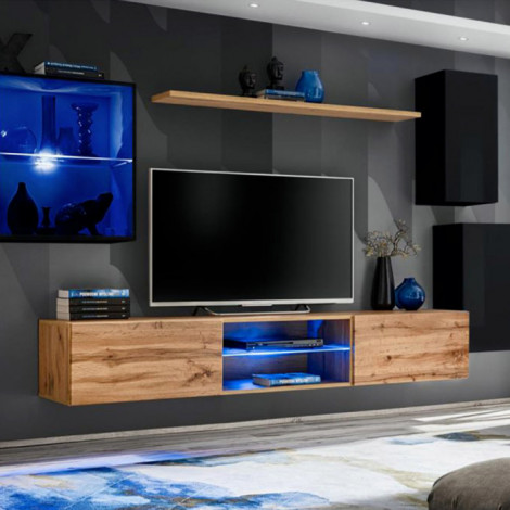 Ensemble Meuble TV "Switch XXIII" 250cm Noir & Naturel|Meuble TV|Paris Prix