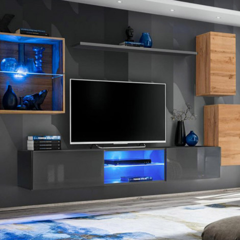 Ensemble Meuble TV "Switch XXIII" 250cm Naturel & Gris|Meuble TV|Paris Prix