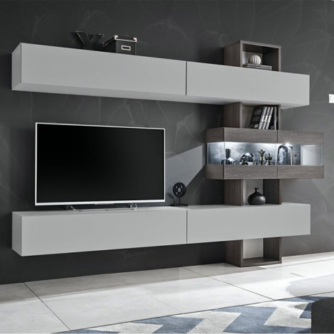 Ensemble Meuble TV "Tokyo" 250cm Gris & Chêne|Meuble TV|Paris Prix