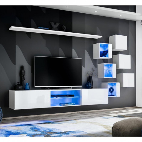 Ensemble Meuble TV Design "Switch XXI" 260cm Blanc|Meuble TV|Paris Prix