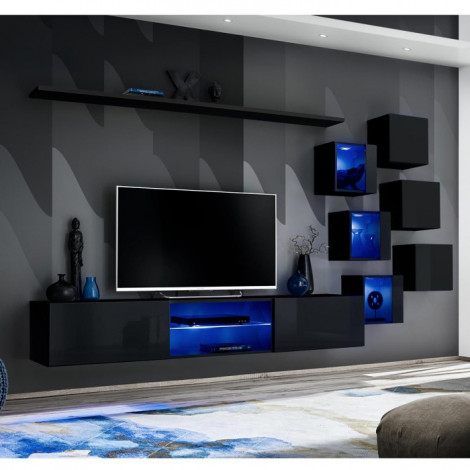 Ensemble Meuble TV Design "Switch XXI" 260cm Noir|Meuble TV|Paris Prix