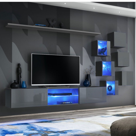 Ensemble Meuble TV Design "Switch XXI" 260cm Gris|Meuble TV|Paris Prix