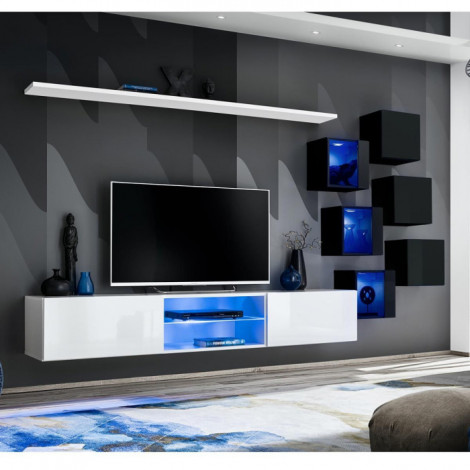 Ensemble Meuble TV "Switch XXI" 260cm Blanc & Noir|Meuble TV|Paris Prix