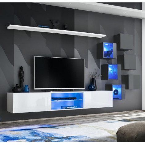 Ensemble Meuble TV "Switch XXI" 260cm Blanc & Gris|Meuble TV|Paris Prix