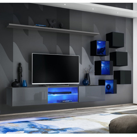 Ensemble Meuble TV "Switch XXI" 260cm Gris & Noir|Meuble TV|Paris Prix