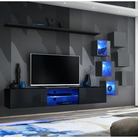 Ensemble Meuble TV "Switch XXI" 260cm Noir & Gris|Meuble TV|Paris Prix