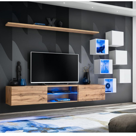 Ensemble Meuble TV "Switch XXI" 260cm Naturel & Blanc|Meuble TV|Paris Prix