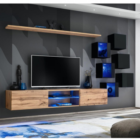 Ensemble Meuble TV "Switch XXI" 260cm Naturel & Noir|Meuble TV|Paris Prix